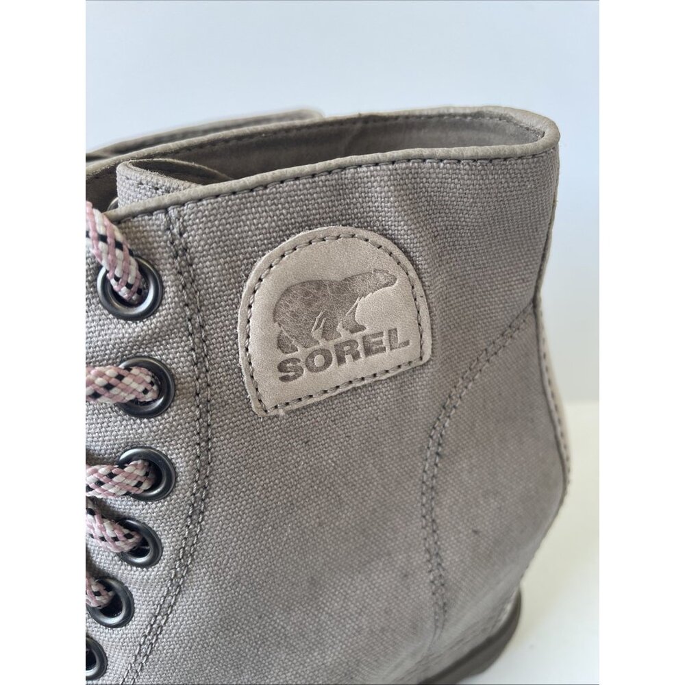 Sorel Joan of Artic Wedge II PDX Women’s 9.5 Taupe Canvas Leather Ankle Boot - Picture 4 of 14